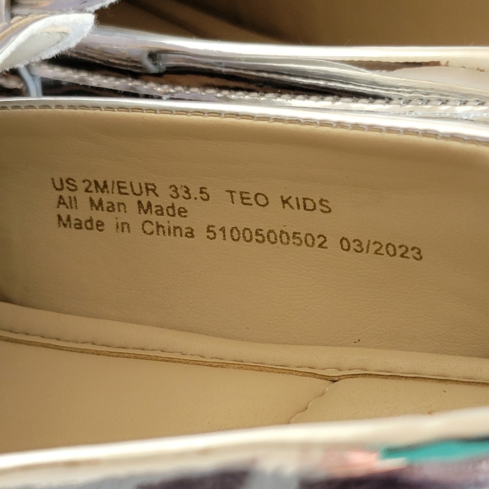 Sam Edelman Kids Sz 2 Teo Platform Metallic Silver Loafers with Gold Chain - Picture 7 of 16